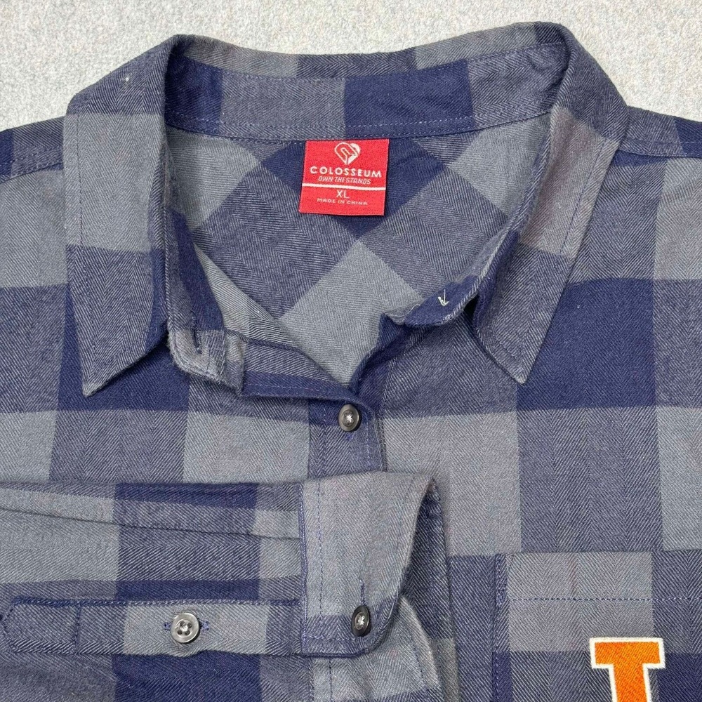 Colosseum Fighting Illini Ellis Plaid Navy Grey Full Button Shirt Women's SZ XL